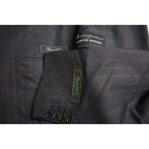SaintAndrews Blue Pinstriped S150s Wool 2 Pc Suit Jacket Pants 46R BRAND NEW